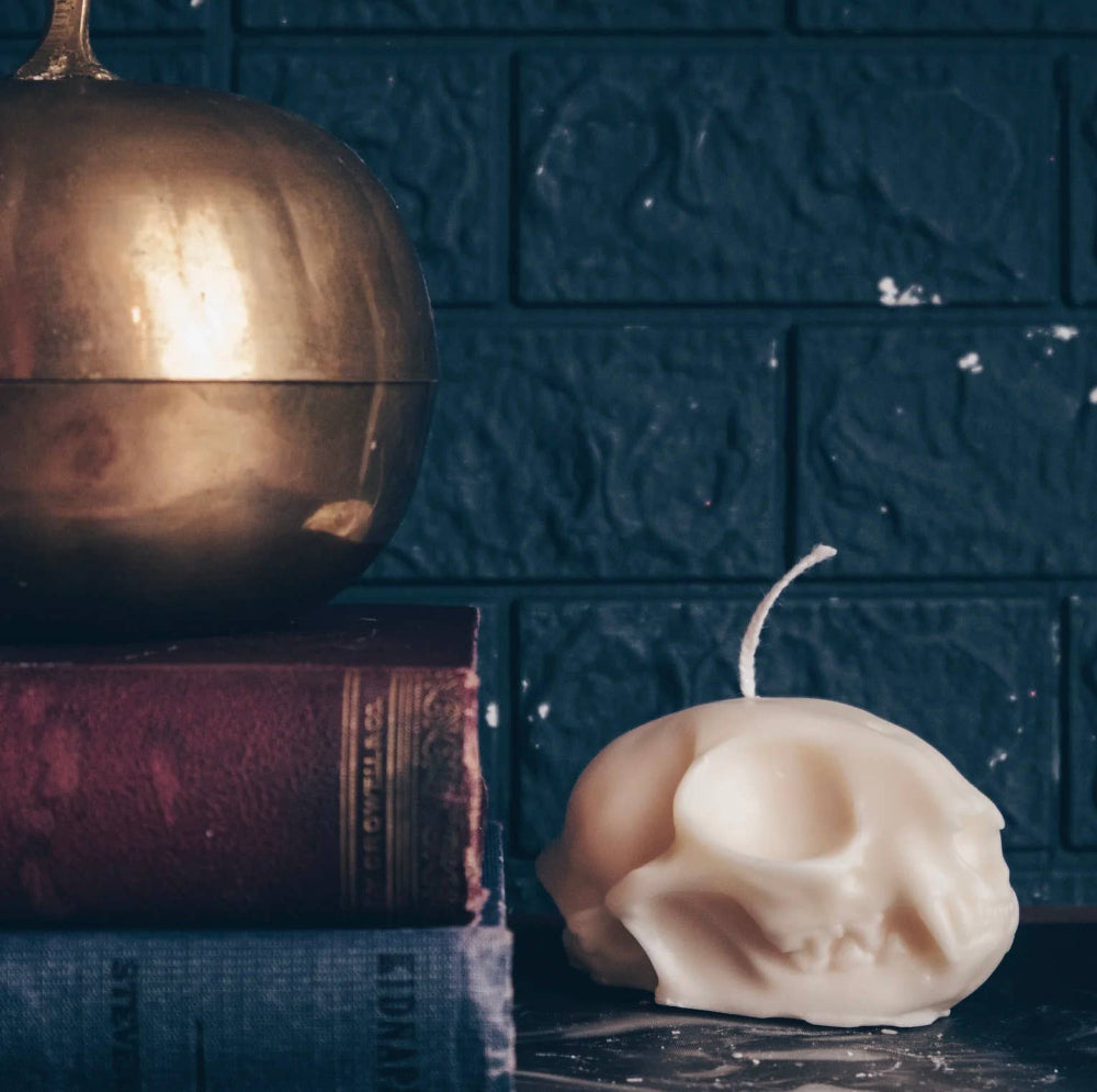 Cat Skull Pillar Candle