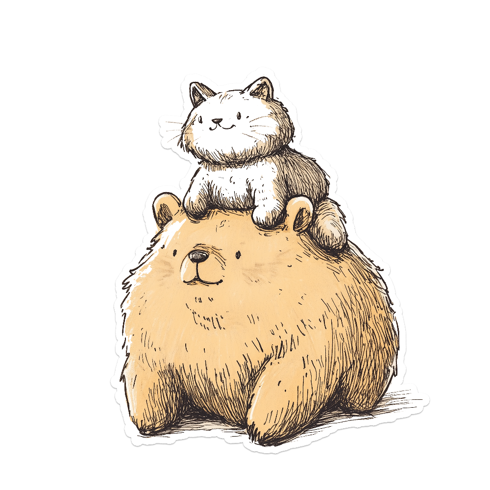 Cat and Bear Sticker