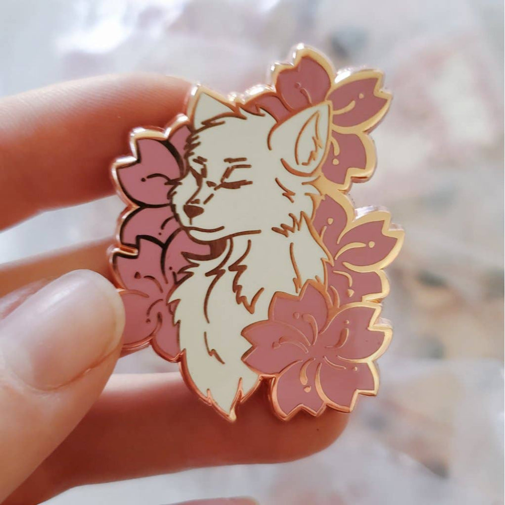 Cherry Blossom Wolf Enamel Pin