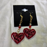 Handmade Dangling Earrings Red Hearts