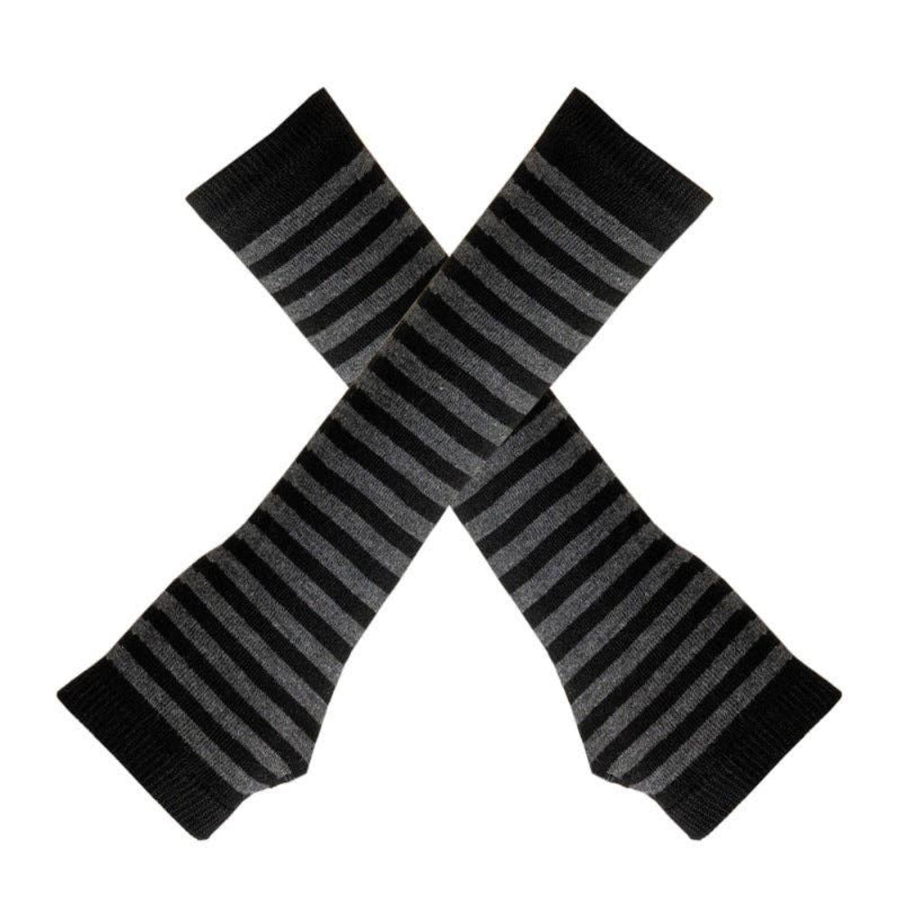 Fingerless Striped Knit Arm Warmers Thin Stripe Black+Extra Dark Gray