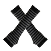 Fingerless Striped Knit Arm Warmers Thin Stripe Black+Extra Dark Gray