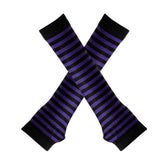 Fingerless Striped Knit Arm Warmers Thin Stripe Black+Deep Purple