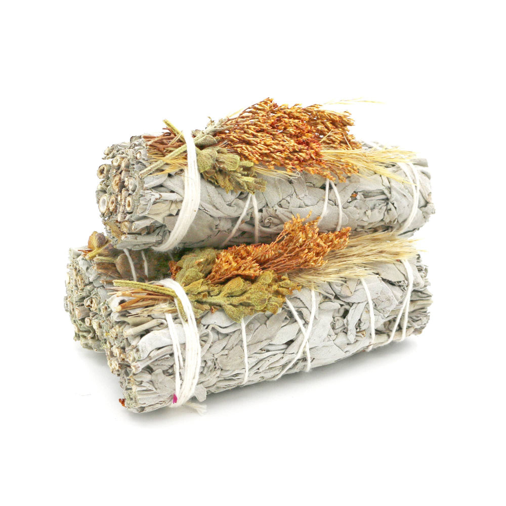 Floral Sage Smoke Cleansing Bundle Orange Bouquet White Sage