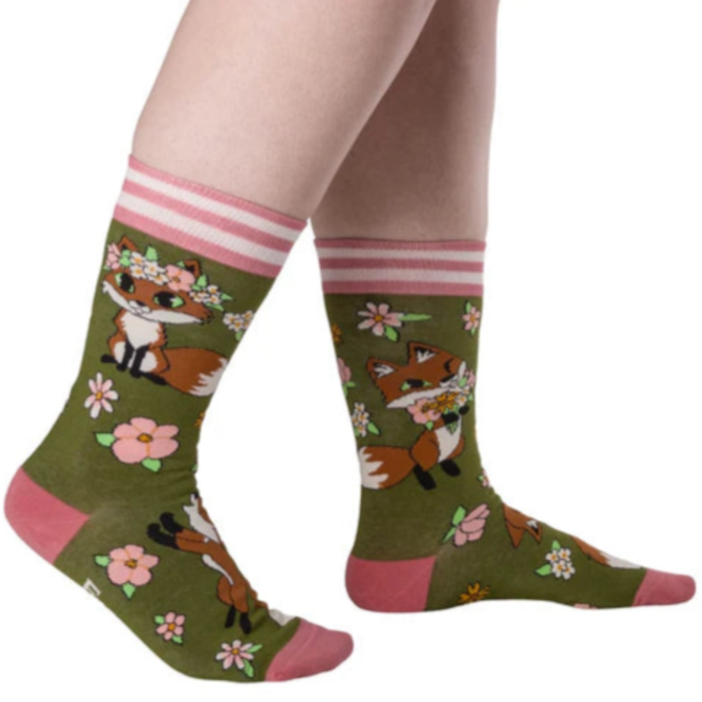 Floral Foxes Crew Socks