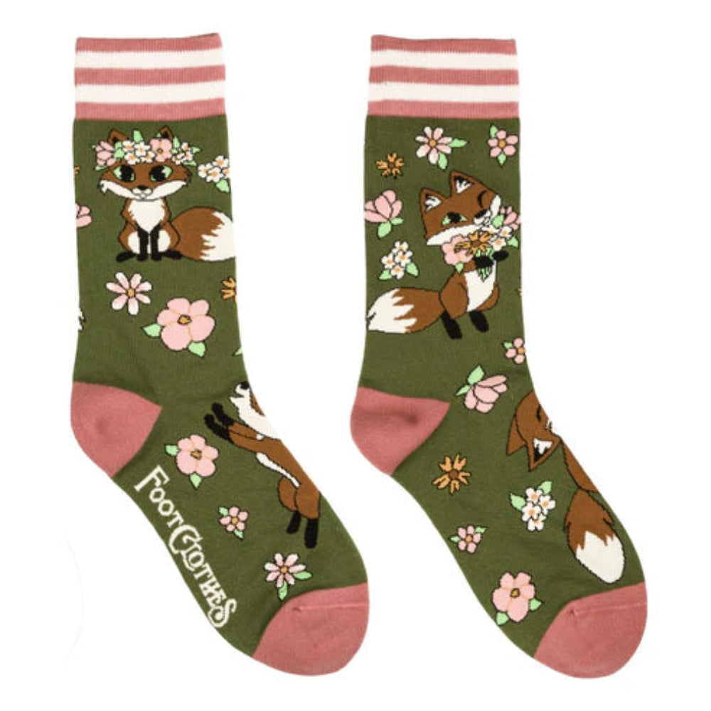 Floral Foxes Crew Socks