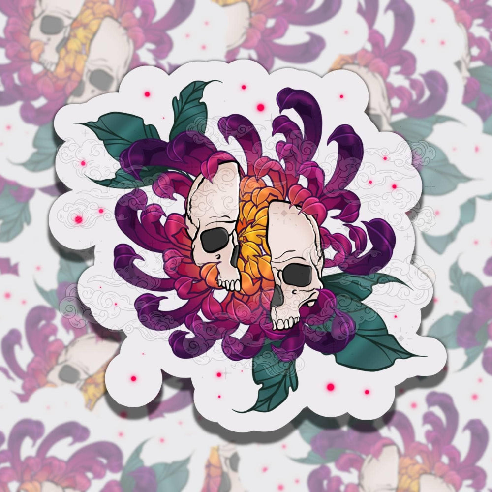 Floral Skull Vinyl Sticker
