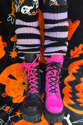 Funeral Flowers Striped Leg Warmers Black/Lilac
