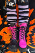 Funeral Flowers Striped Leg Warmers Black/Lilac