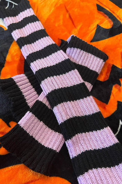 Funeral Flowers Striped Leg Warmers Black/Lilac