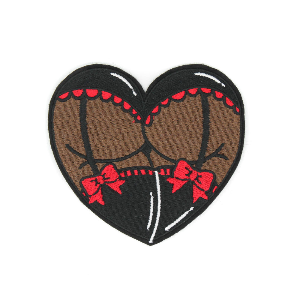 Gothic Booty Heart Embroidered Patch Dark Brown