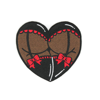 Gothic Booty Heart Embroidered Patch Dark Brown
