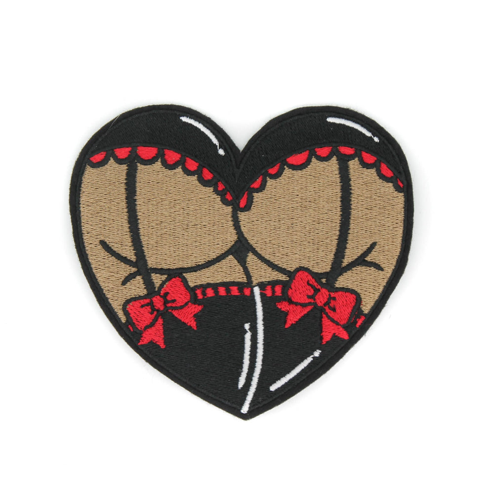 Gothic Booty Heart Embroidered Patch Light Brown