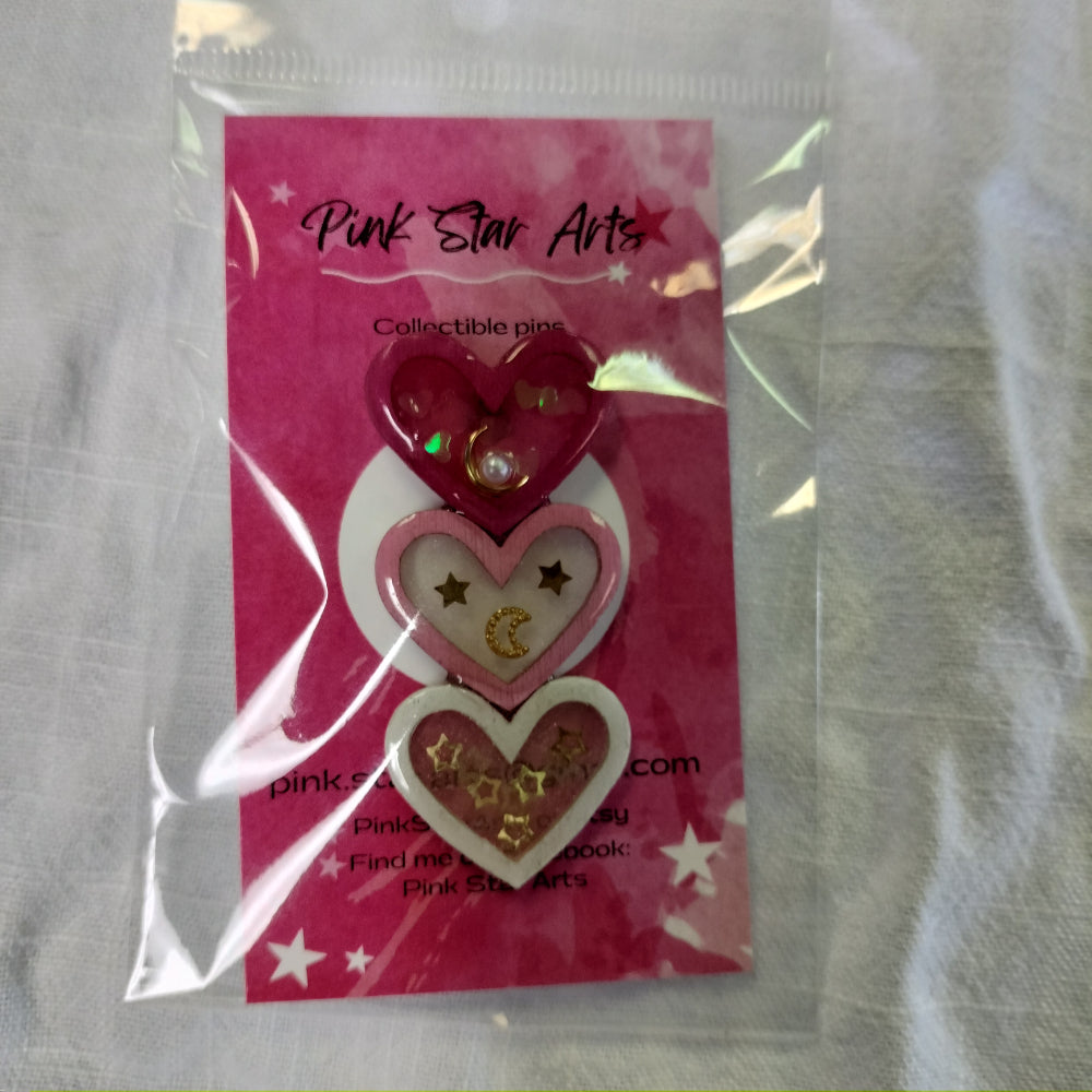Handmade Heart Pin Jewelry Pink Star Arts Three  