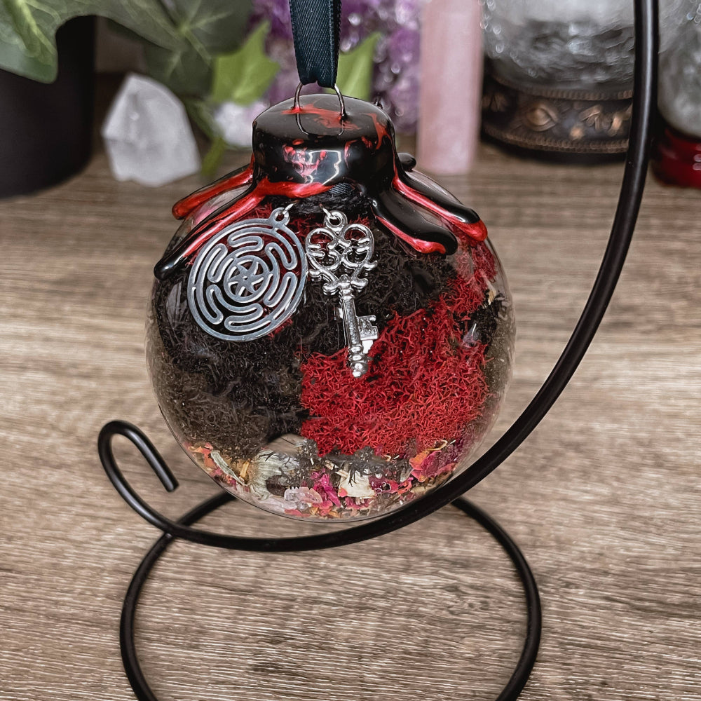 Hecate Goddess Hanging Witch Ball Witchcraft Moondust and Raven   