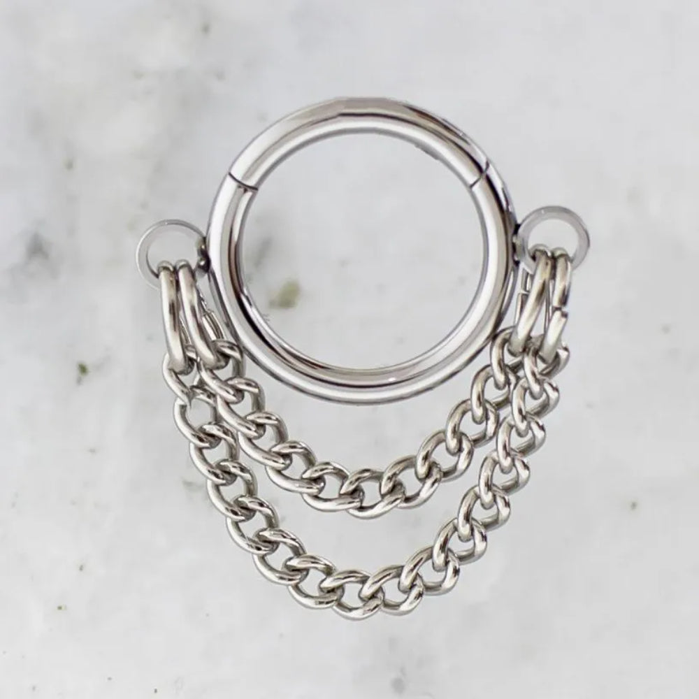 Septum Hinged Ring with Double Chain Jewelry Metal Mafia   
