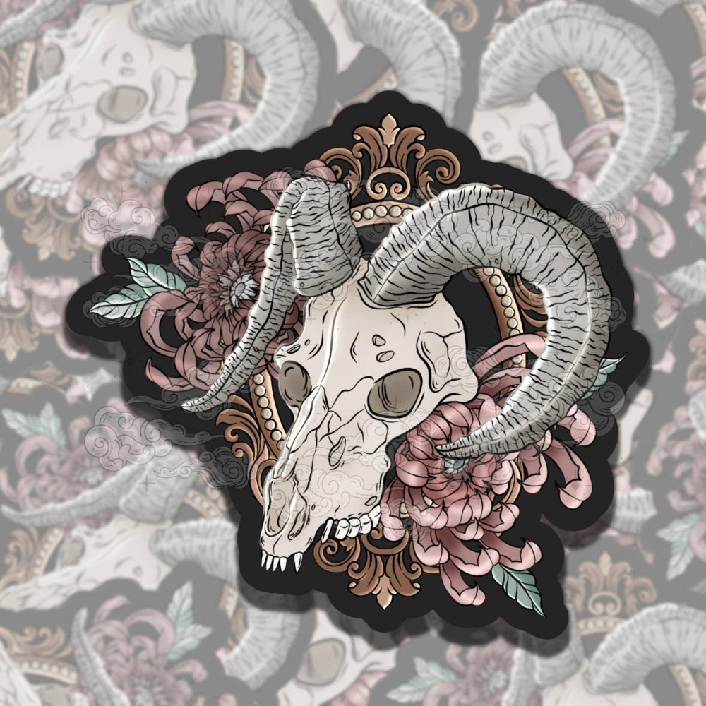 Horned Skull Vinyl Sticker