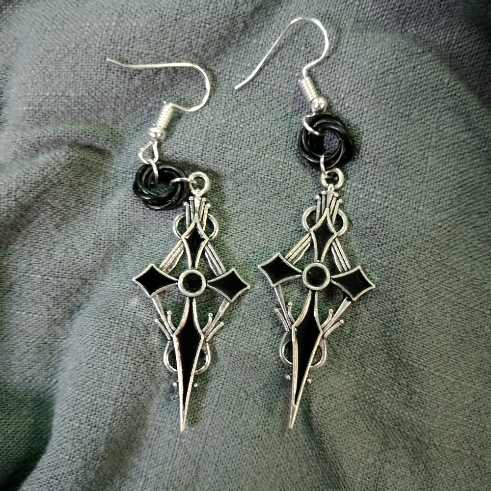 Handmade Gothic Cross Earrings Jewelry Leo Kitty Crafts Silver & Black  