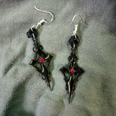 Handmade Gothic Cross Earrings Black with Red Gem