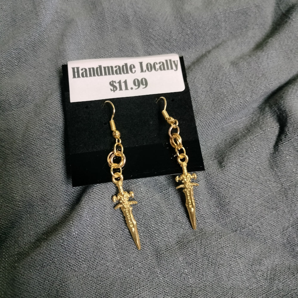 Handmade Dagger Earrings Jewelry Leo Kitty Crafts Gold  