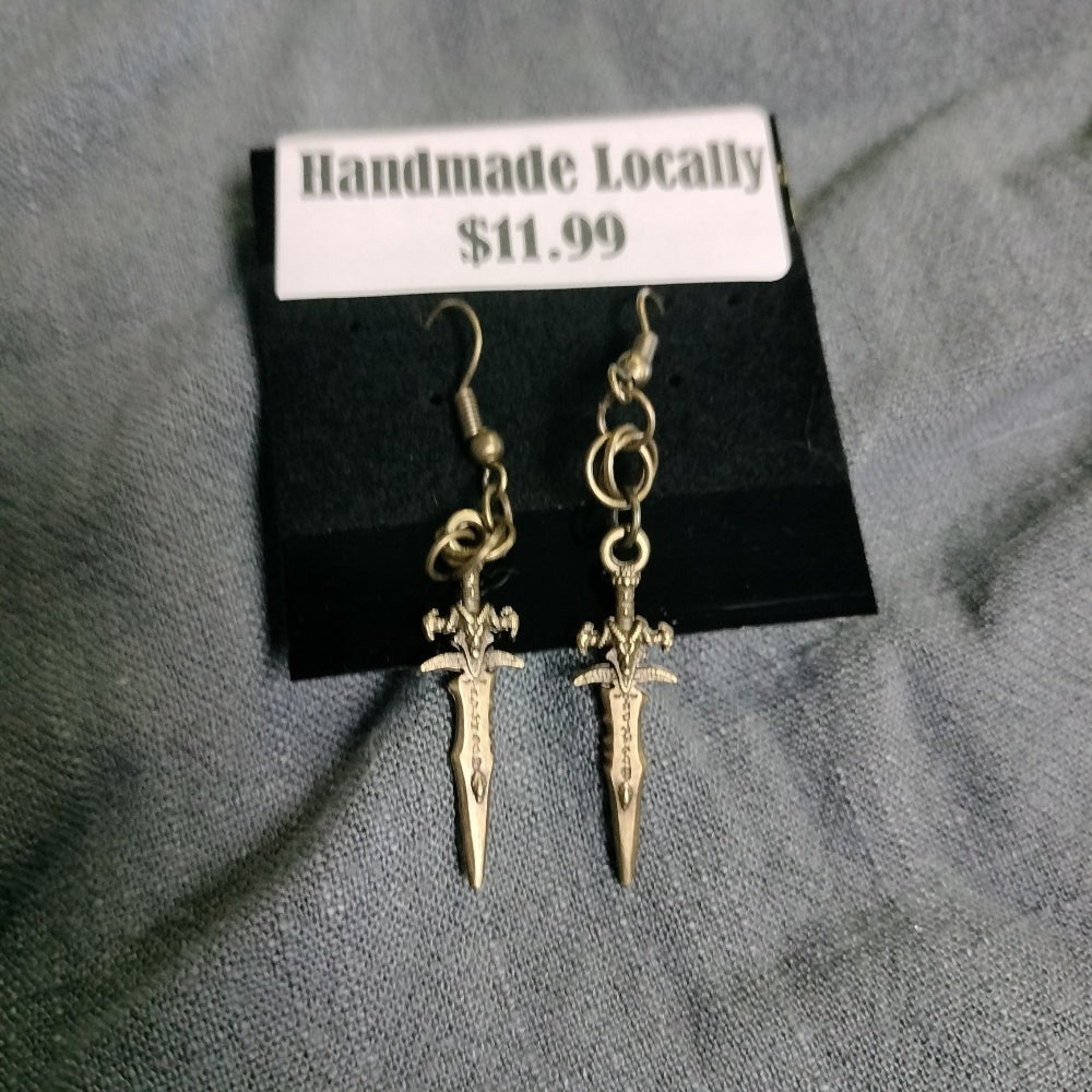 Handmade Dagger Earrings Jewelry Leo Kitty Crafts Antiquated Gold  
