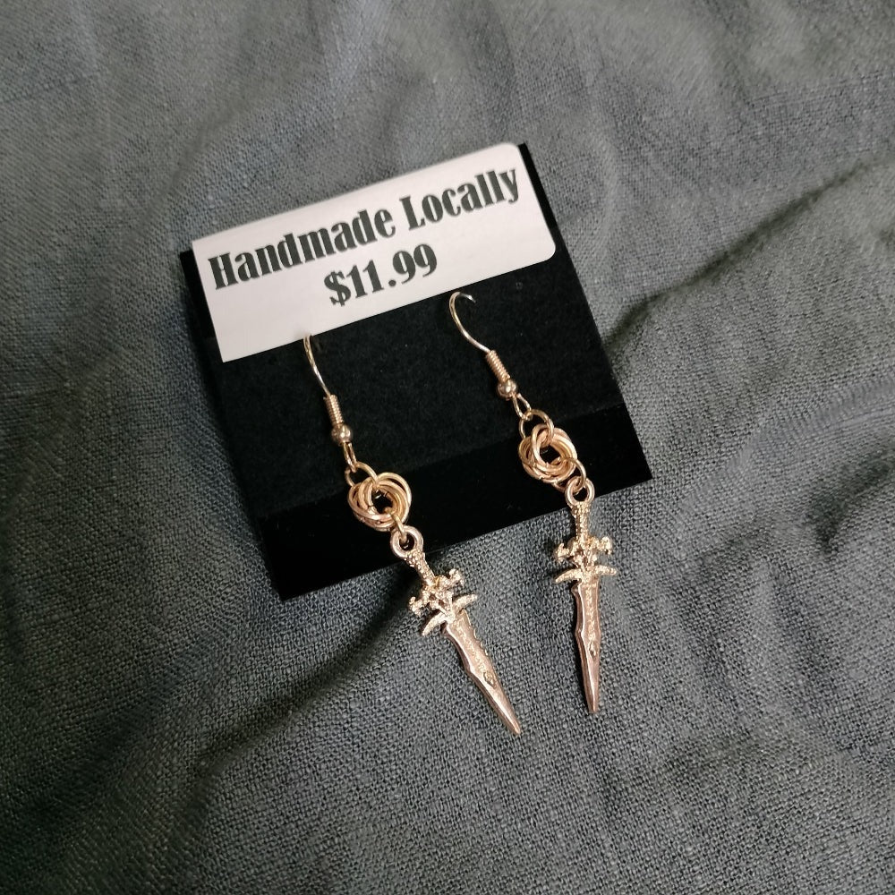 Handmade Dagger Earrings Jewelry Leo Kitty Crafts Light Gold  