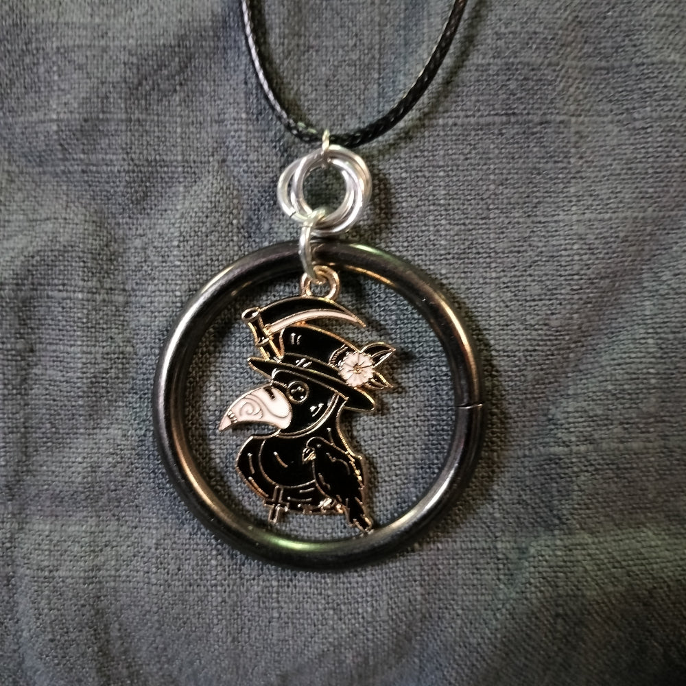 Handmade Necklace With Ring And Charm Jewelry Leo Kitty Crafts Plague Doctor with Scythe  