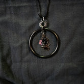 Handmade Necklace With Ring And Charm Crow with Pink Roses