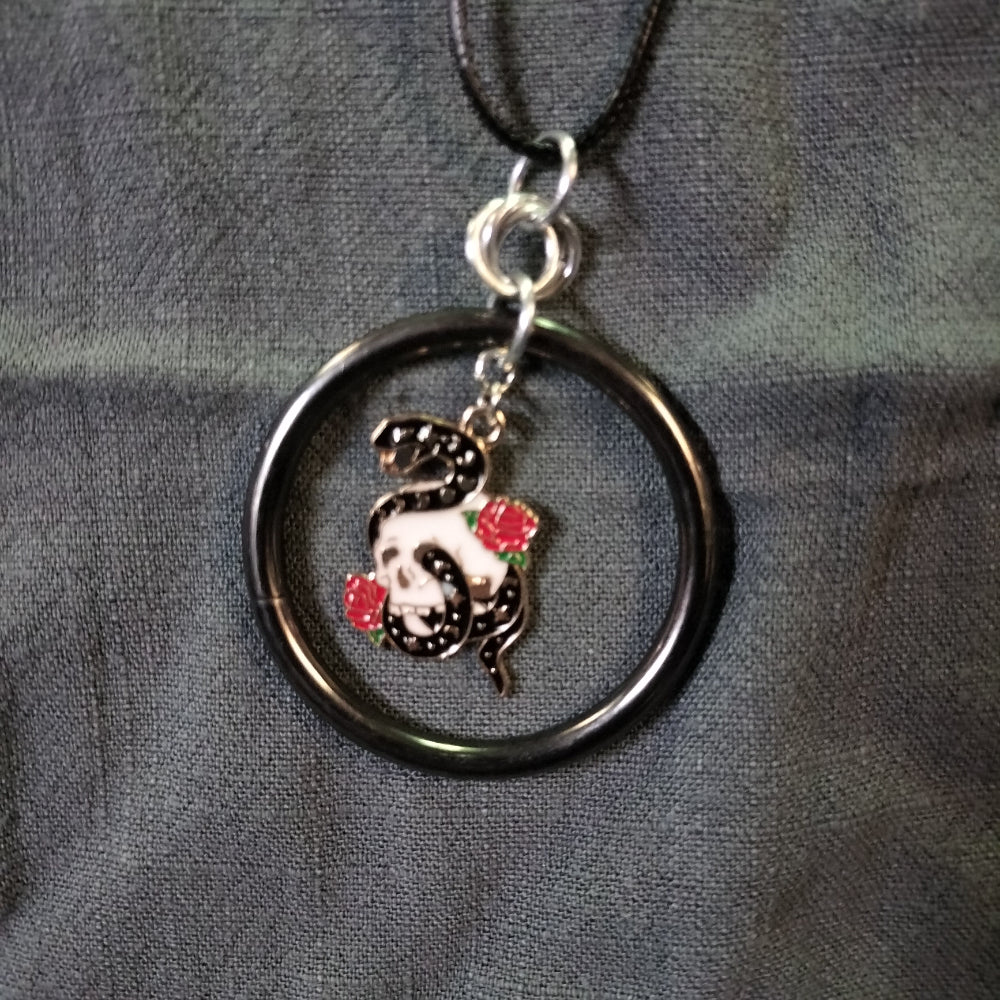 Handmade Necklace With Ring And Charm Jewelry Leo Kitty Crafts Snake with Skull  