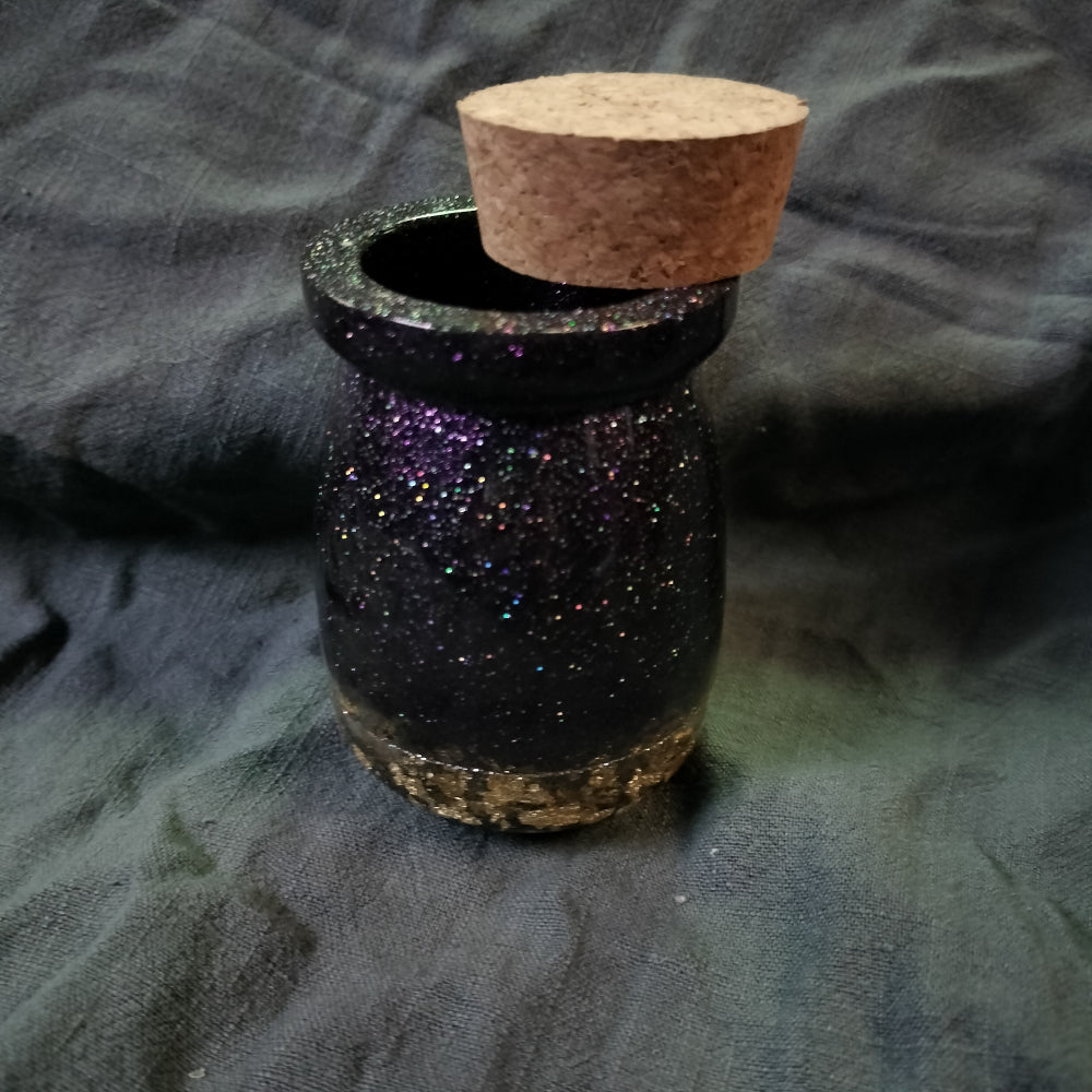 Resin Corked Jar Home Decor Foxglove Crafts Purple Glitter & Gold  