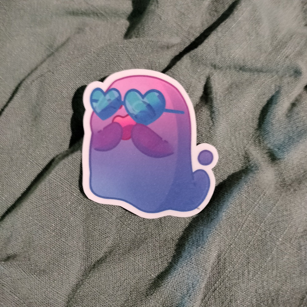 Gradient sticker with heart design on a textured gray background