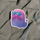 Gradient sticker with heart design on a textured gray background