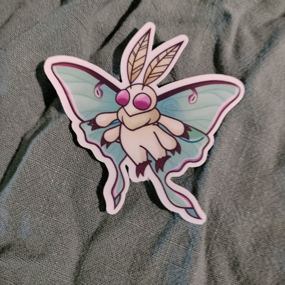 Cartoon butterfly character with pink and purple accents on a textured gray background