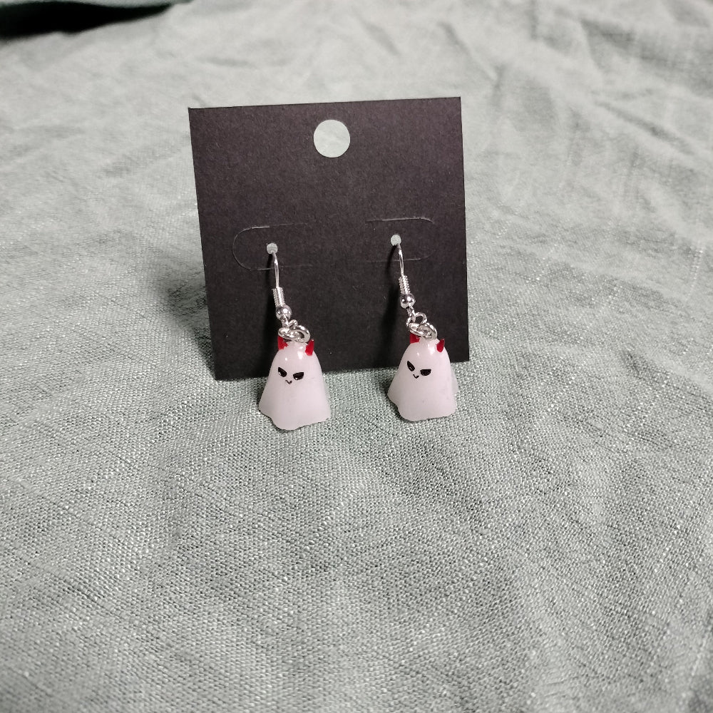 Handmade Ghost Earrings White with Horns