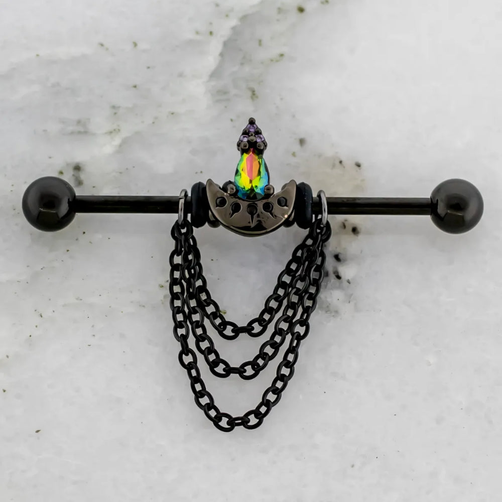 Industrial Barbell Dark Rainbow Teardrop and Chains