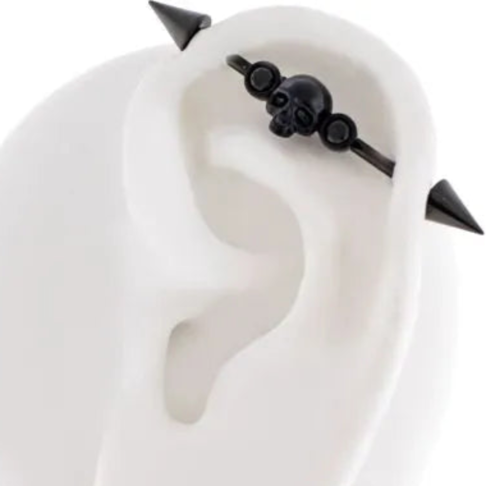 Industrial Barbell Skull and Black Gems