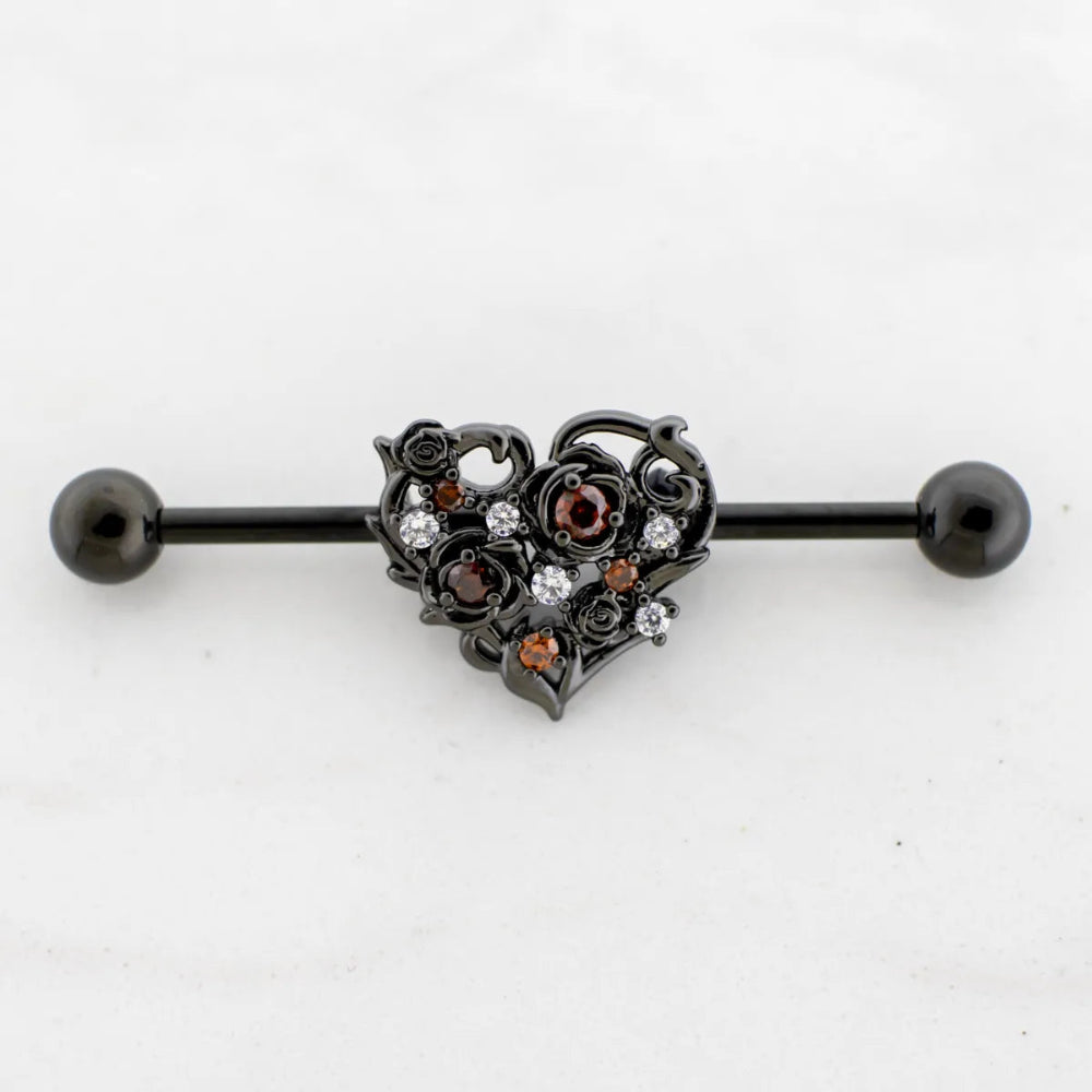 Industrial Barbell Black Heart with Gems