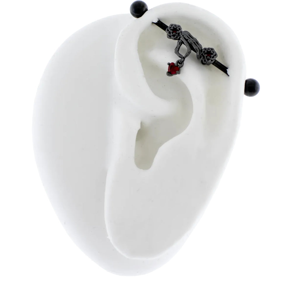 Industrial Barbell Skeleton Hand with Heart Gem