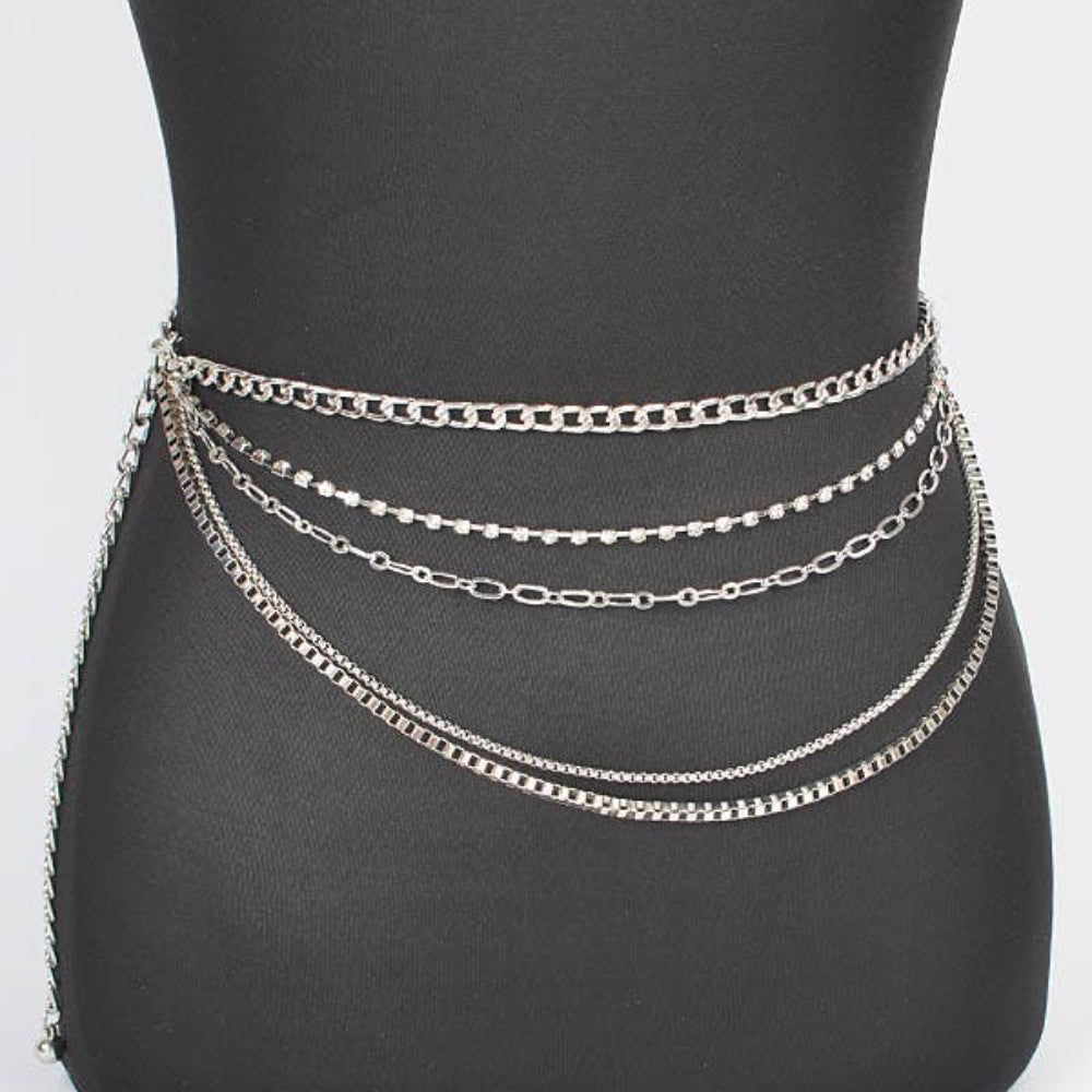 Layered Adjustable Chain Belt Silver