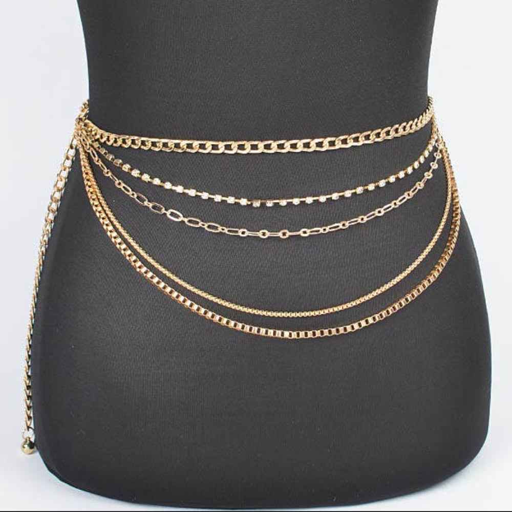 Layered Adjustable Chain Belt Gold