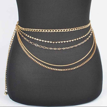 Layered Adjustable Chain Belt Gold