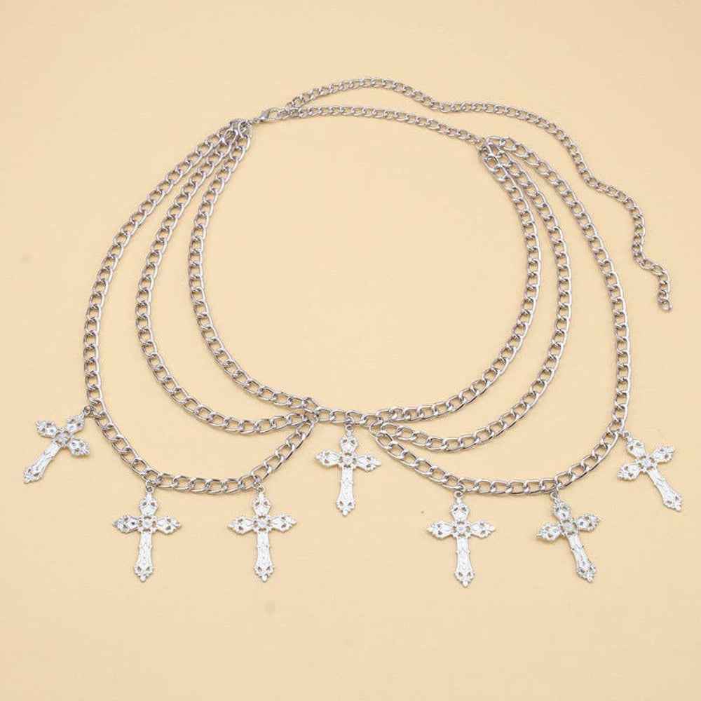 Layered Cross Pendant Chain Belt