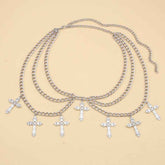 Layered Cross Pendant Chain Belt