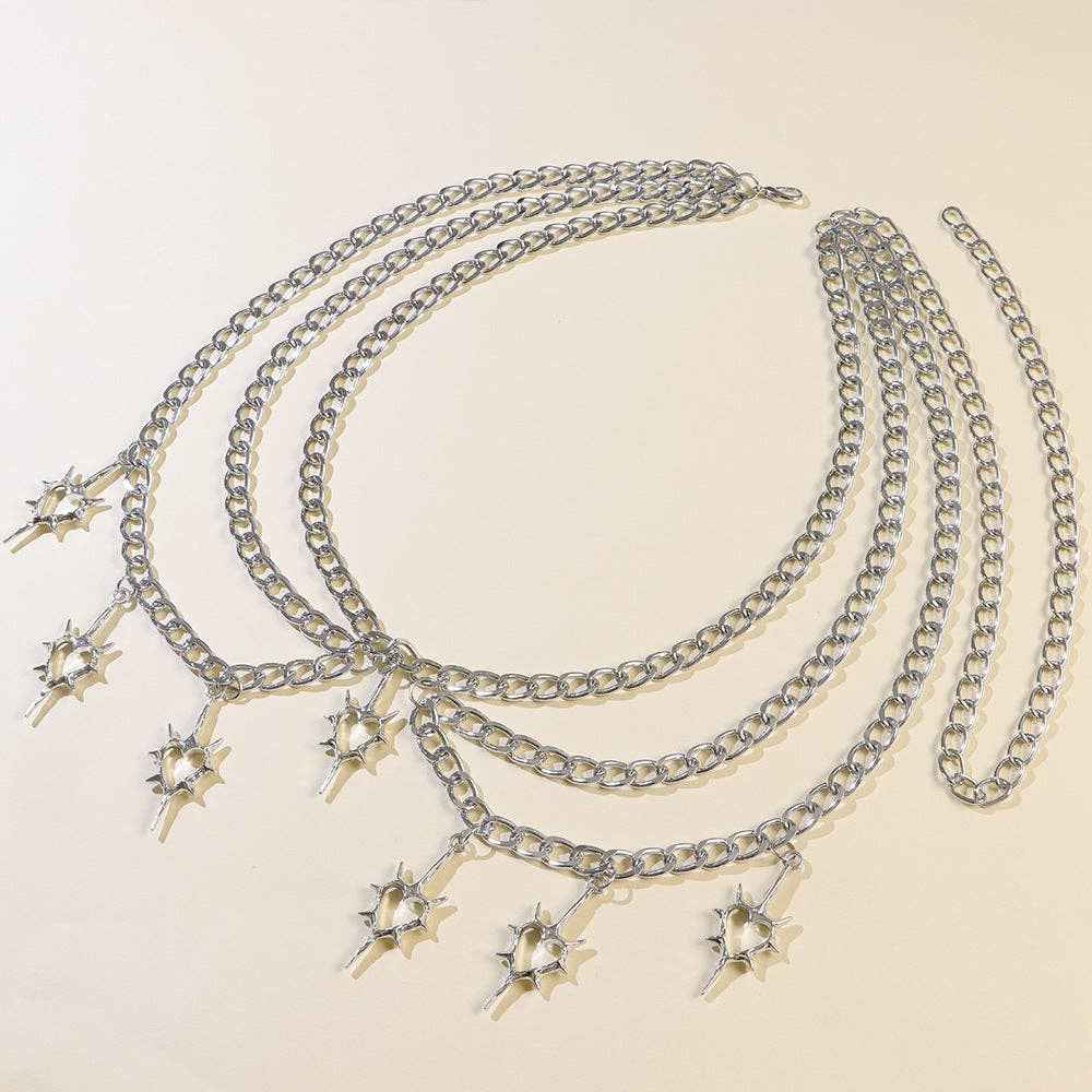 Layered Thorn Heart Pendant Chain Belt