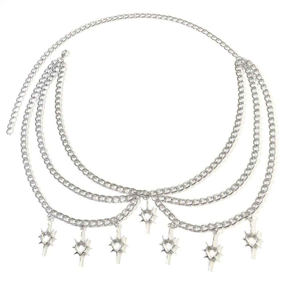 Layered Thorn Heart Pendant Chain Belt