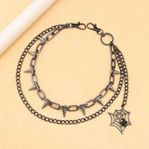 Layered Waist Chain With Spikes Spider Web Pendant