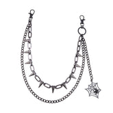 Layered Waist Chain With Spikes Spider Web Pendant