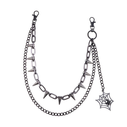 Layered Waist Chain With Spikes Spider Web Pendant