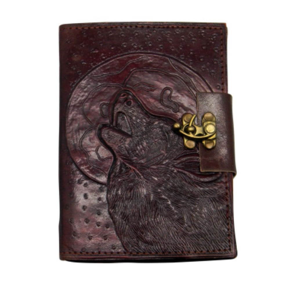 Leather Wolf Journal with Lock Stationery Fantasy Gifts   