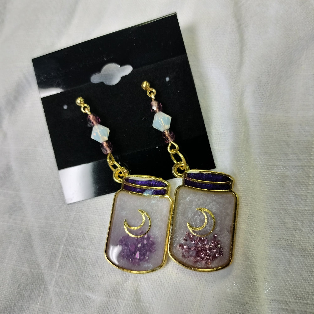 Handmade Magic Potion Earrings Jewelry Pink Star Arts Moon  